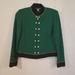 ST. JOHN Black Green Gold Knit Blazer Jacket 4